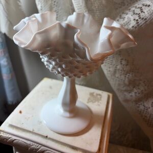 Vintage Fenton Hobnail Milk Glass Compote